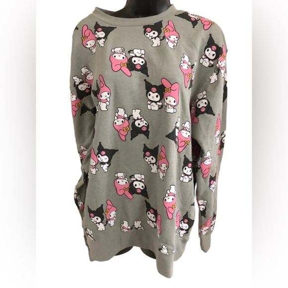 Hello Kitty Kuromi & My Melody gray graphic print sweatshirt size medium new - Picture 7 of 11
